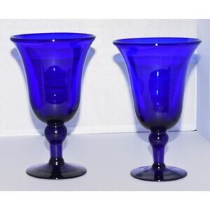 Victor Carranza Mexican Handblown Cobalt Atlantis Paradise 7" Stem Glass Goblets